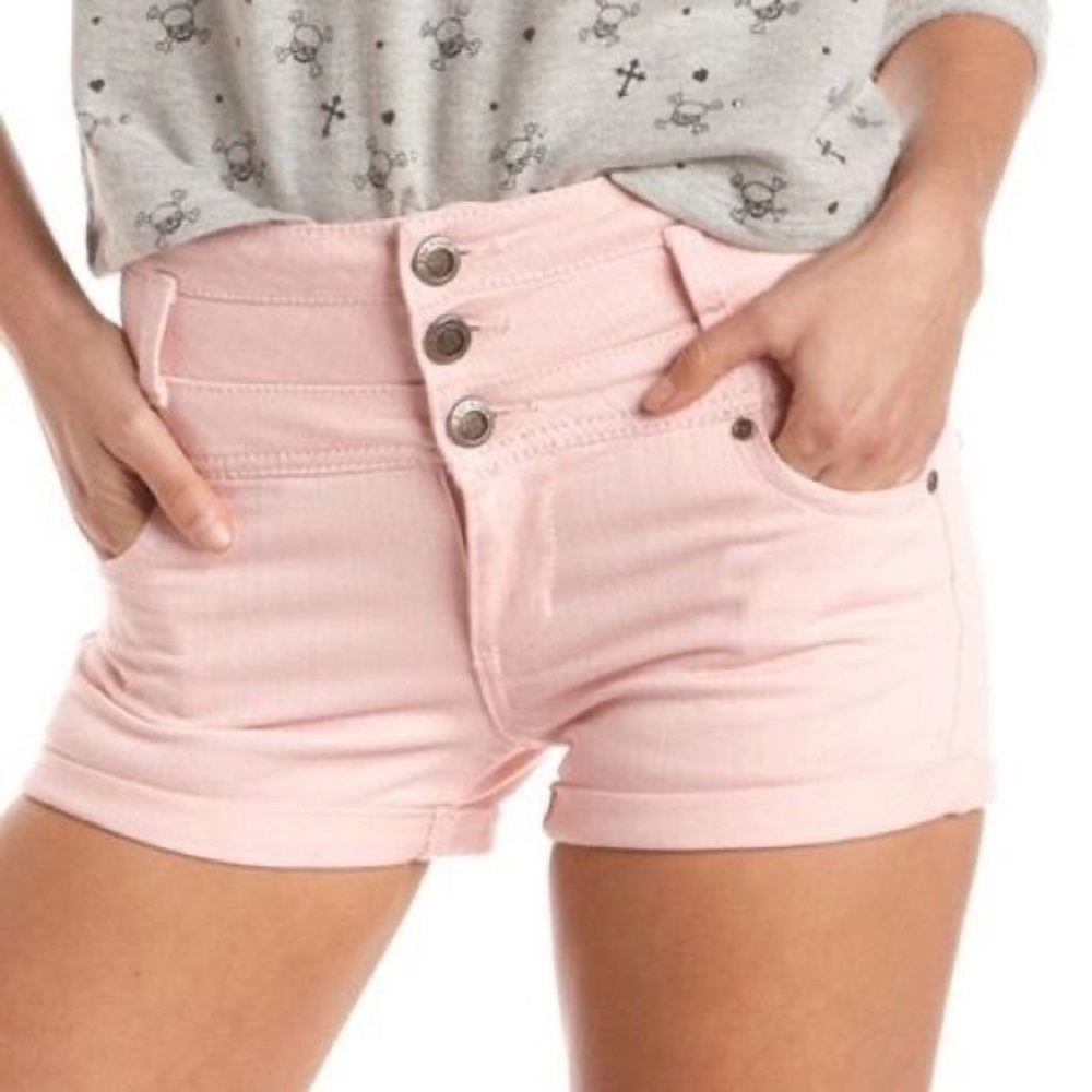 Dusty Pink High Waist Distressed Cuffed Hem Shorts